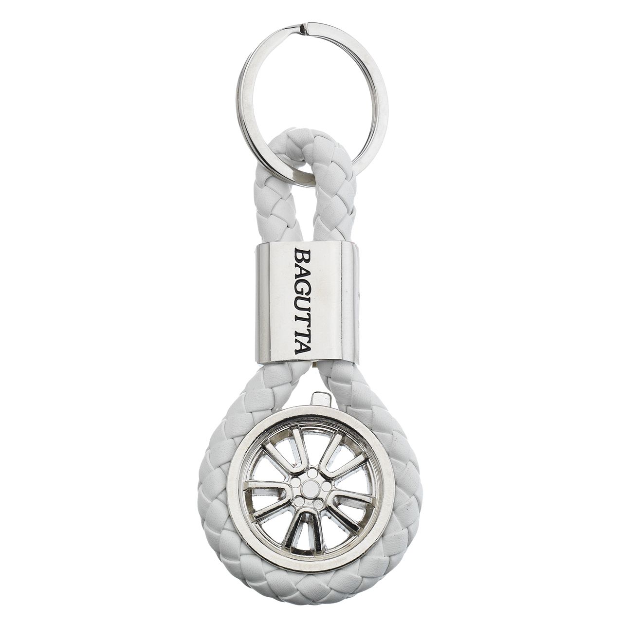 PORTACHIAVI CON RUOTA E CORDONE SIMILPELLE BIANCO cm 9,5
